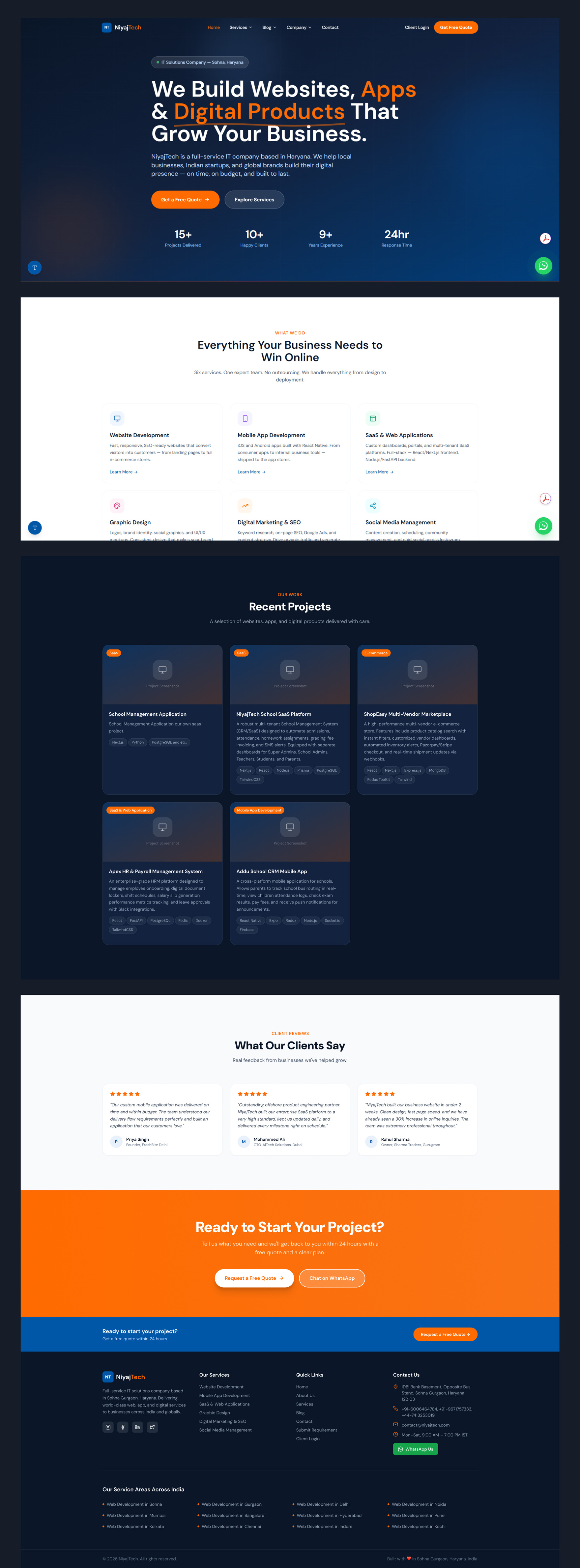 Before: the original NiyajTech site, a static template-driven agency page